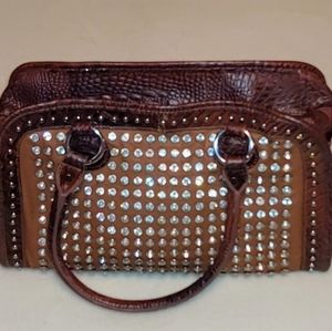 Brown Croc & Diamond Studded Satchel